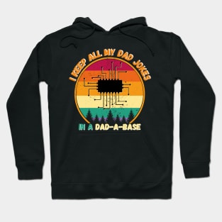 I Keep All My Dad Jokes In A Dad-a-base, Vintage retro sunset Hoodie